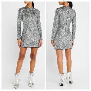 Frame Long-Sleeve Sequined Mini Dress